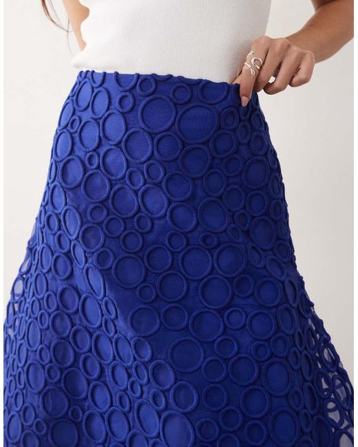 ARRANGE Blue Circle Embroidered Full Maxi Skirt