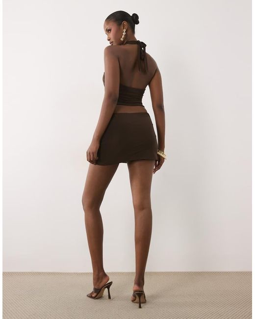 Missy Empire Natural Double Sculpted Slinky Ruched Detail Mini Skirt