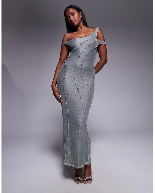 ASOS Maxi-Jurk Met Blote Schouder, Textuur En Naaddetails in het Gray