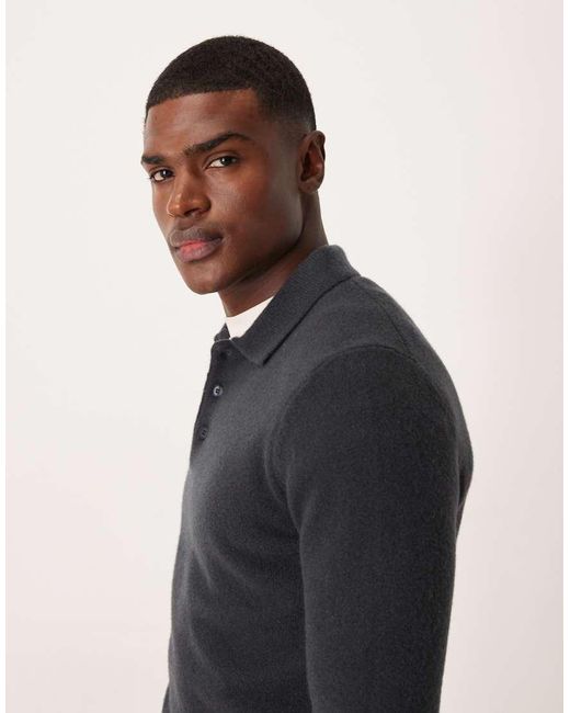 Mango Blue Split Neck Knitted Polo Jumper for men