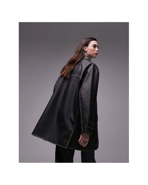 Abrigo midi negro lavado TOPSHOP de color Black