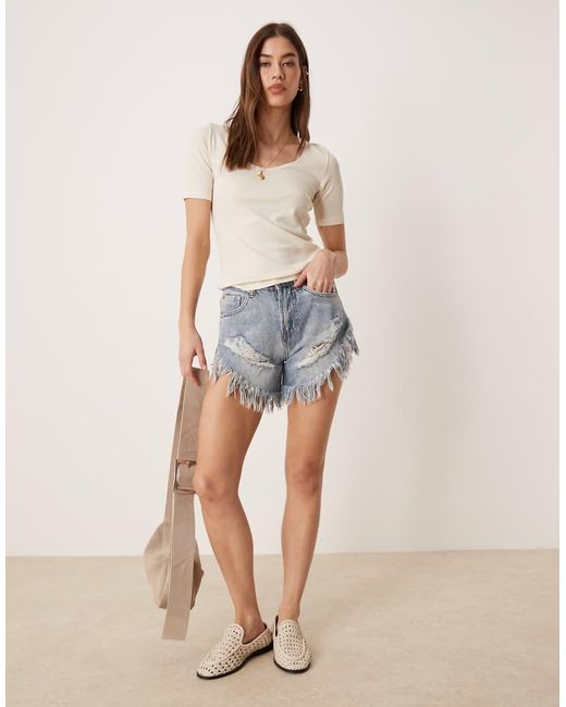 Glamorous Blue Distressed Denim Shorts