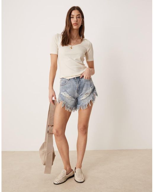 Glamorous Blue Distressed Denim Shorts