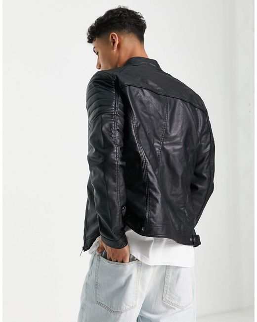 Essentials giacca bikerJack & Jones in Materiale sintetico da Uomo colore Nero Uomo Abbigliamento da Giacche da Giacche di pelle 