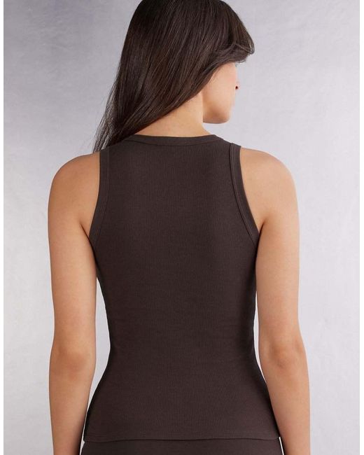 Intimissimi Black Ribbed Superior Cotton Vest Top