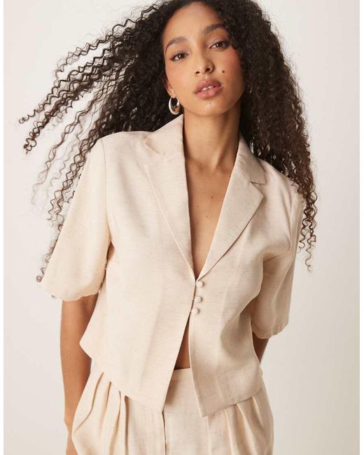 Camicia Corta Allacciata Sul Davanti A Maniche Corte Sporco di ASOS in Natural