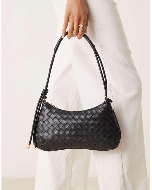 Borsa Da Spalla Intrecciata Nera Con Manico Sottile E Nodi di ASOS in Black