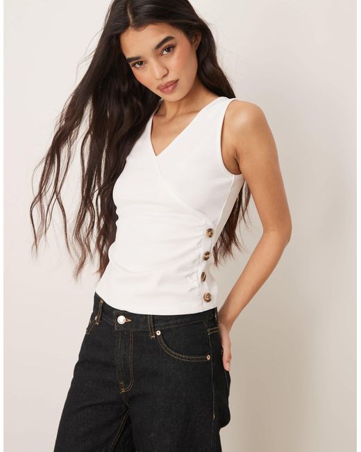 ASOS White Wrap Cupro Tank Top With Buttons