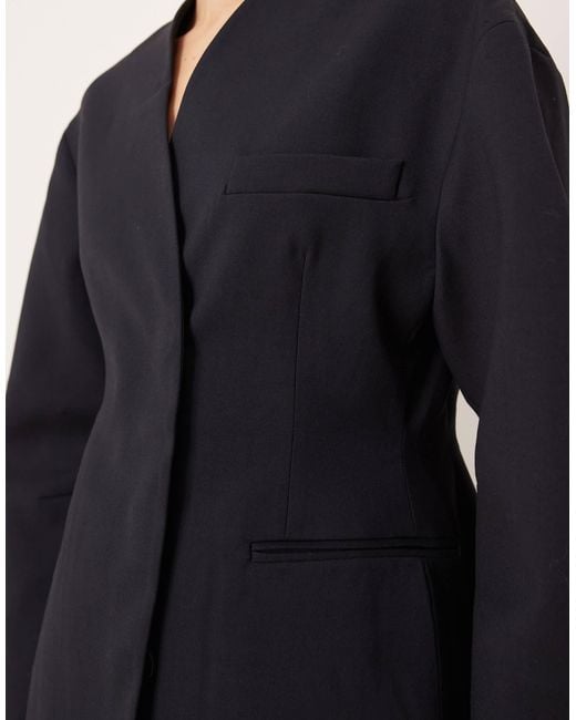 ASOS Blue Collarless Cinch Waist Blazer