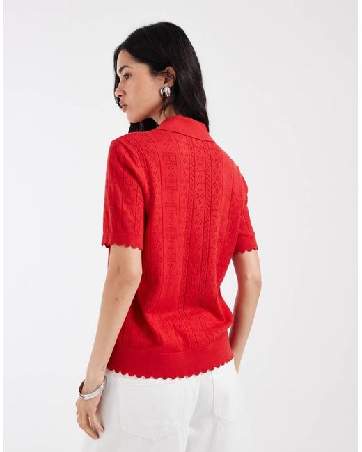 Tommy Hilfiger Red Pointelle Polo Sweater