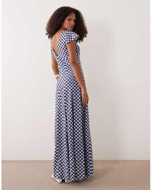 ASOS Blue Scoop Neck Short Sleeve Maxi Dress With Godets