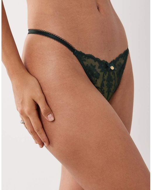 Boux Avenue Green Zoe Embroidered Mesh Thong