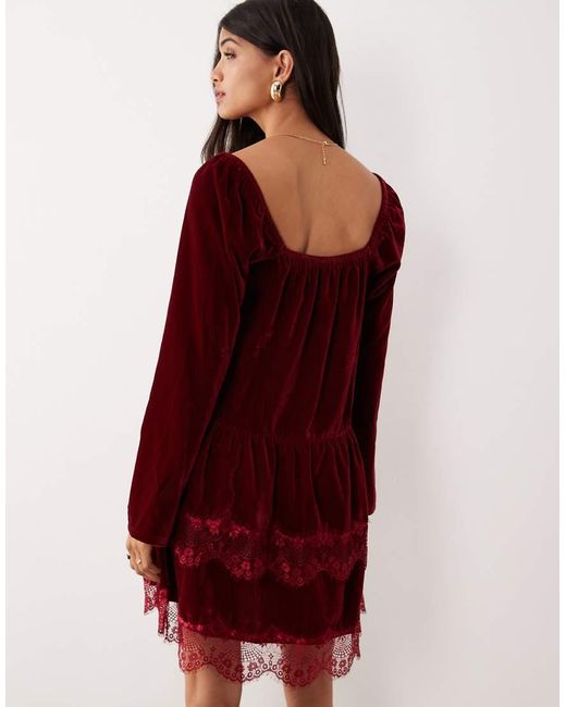 ASOS Red Long Sleeve Sweetheart Neckline Mini Dress