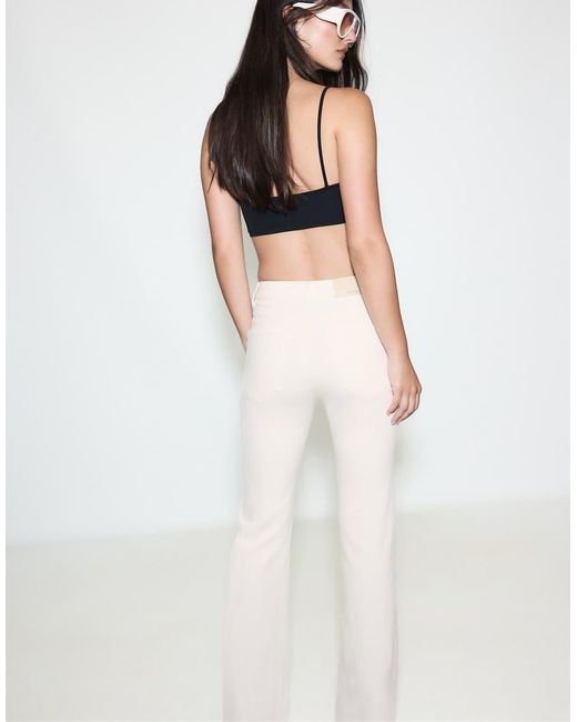 Stradivarius White D74 Stretch Flared Slit Jeans