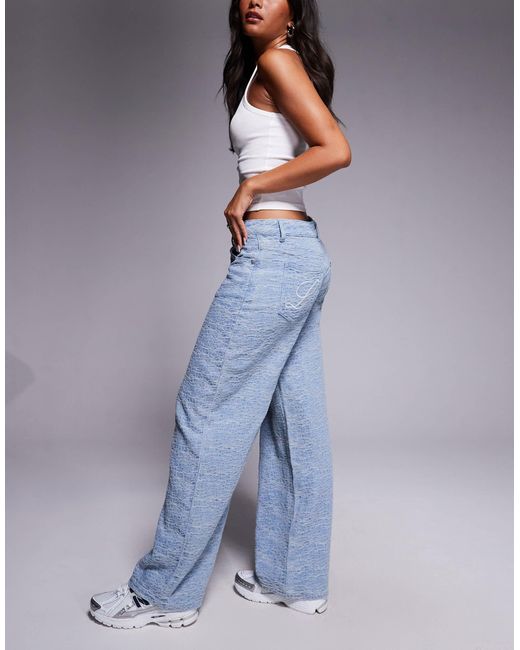 Liquor N Poker Blue baggy Jeans With Embossed Texture