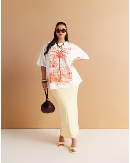 ASOS Natural Asos Design Curve Oversized T-Shirt With New Delhi Embellished Graphic