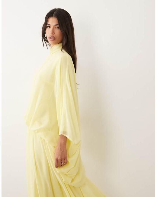 DASKA Yellow Chiffon High Neck Blousson Maxi Dress