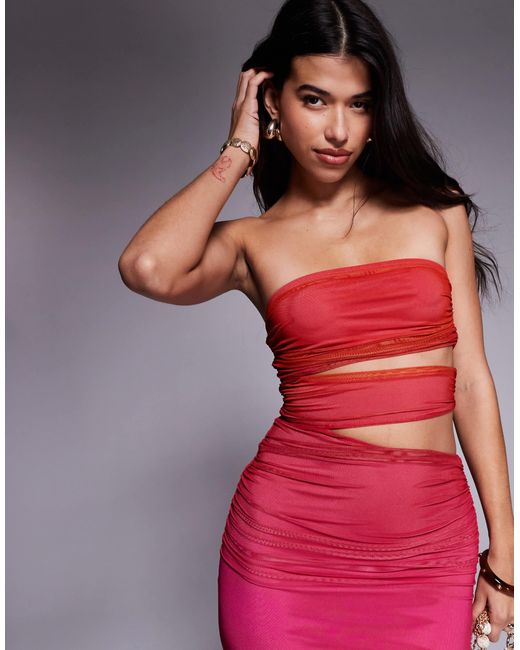 Kaiia Red – exklusives, doppellagiges, trägerloses maxikleid aus netzstoff