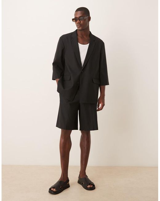ASOS Black Linen Blend Shorter Sleeve Suit Jacket for men