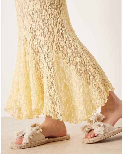 ASOS Natural Sheer Lace Midi Skirt With Godet Hem