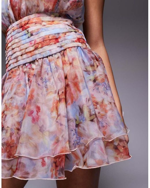 ASOS Multicolor Halter Mini Dress With Organza Skirt