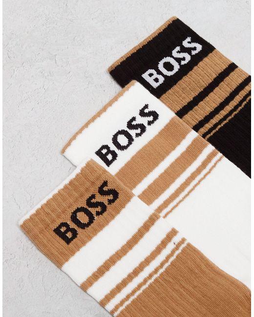 Boss – 3er-pack gerippte knöchelsocken in White für Herren