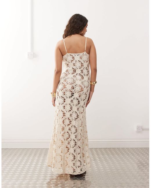 Amy Lynn Natural V-neck Crochet Maxi Slip Dress