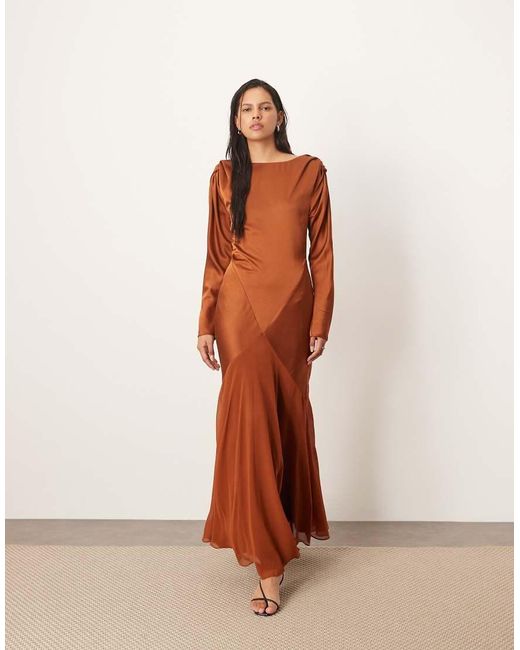 ARRANGE Brown Twist Shoulder Long Sleeve Hybrid Maxi Dress