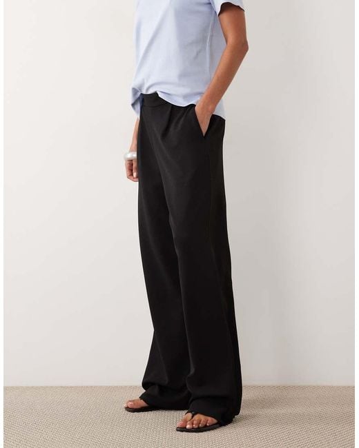 Vila Black Wide Leg Pleated Trousers