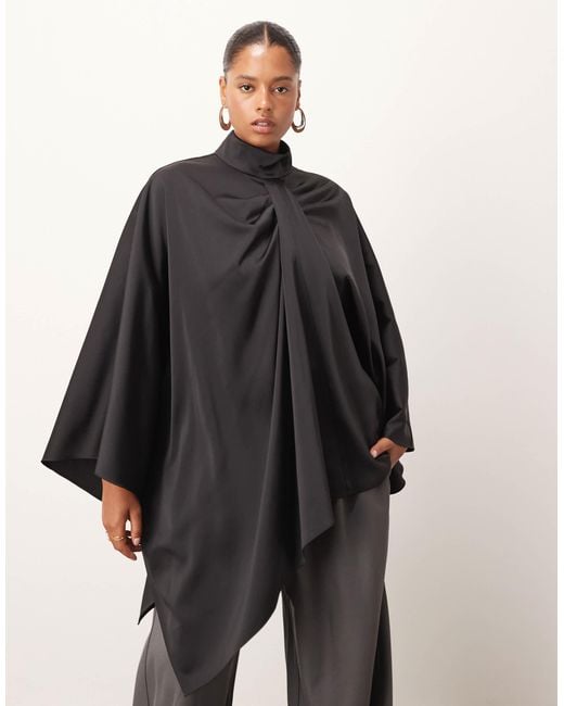 ARRANGE Black Curve High Neck Drape Cape Top