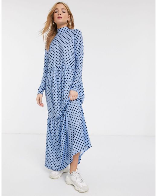 ASOS Long Sleeve Tiered Maxi Dress in Blue | Lyst Canada