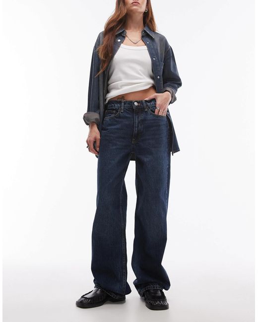 Jean droit long taille haute moyen delave Mango en coloris Bleu Lyst