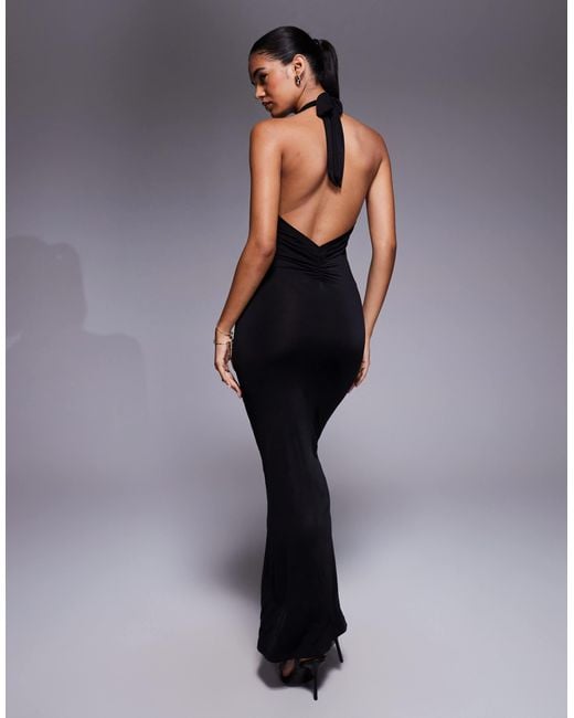 I.AM.GIA Blue Ziva Halterneck Plunge Low Back Tie Waist Maxi Dress
