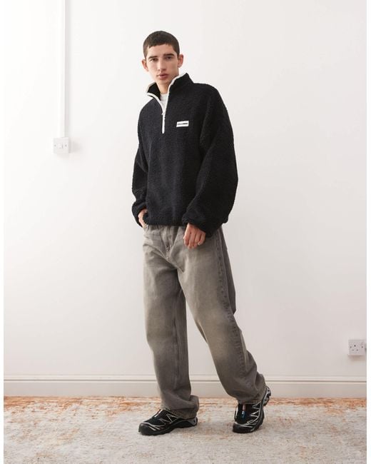 Collusion Black Half Zip Borg Fleece for men