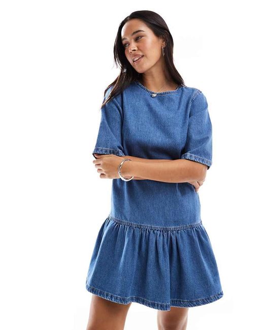 ASOS Blue Denim T-shirt Mini Dress With Drop Waist