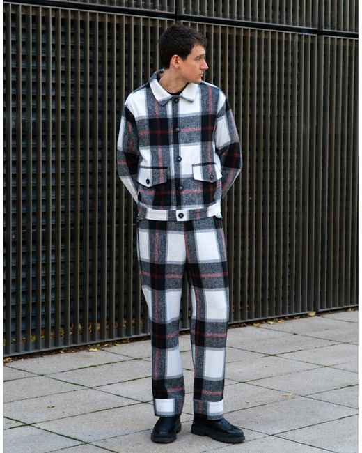 Labelrail Black X Isaac Hudson Brushed Check Button Through Shacket Co-ord for men