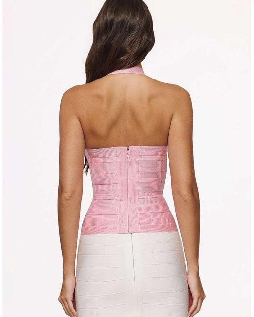 House Of Cb Pink The Contour Lychee Sculpting Halter V Waist Bandage Top