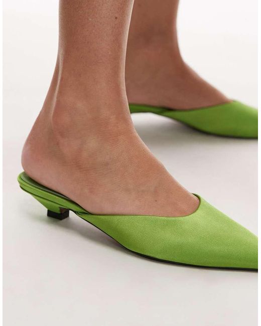 TOPSHOP Green Dakota Court Kitten Heel Shoe