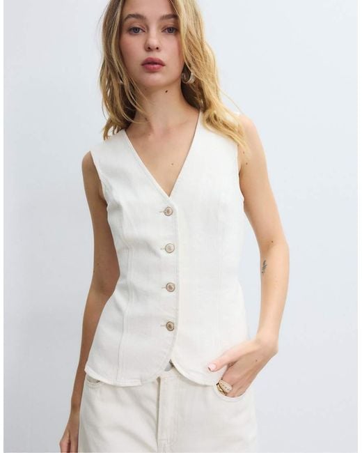 Stradivarius White Denim Fitted Top
