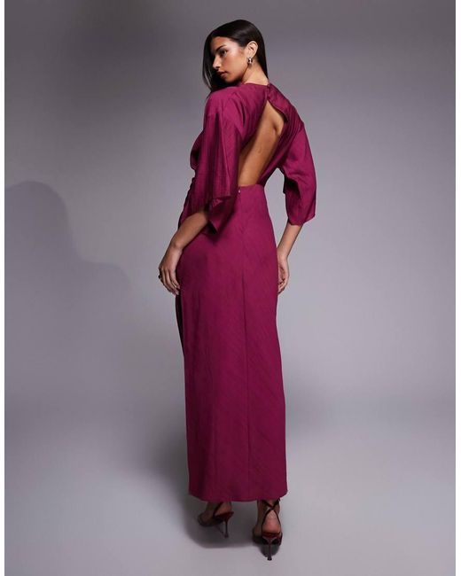 ASOS Purple Textured Drape Skirt Maxi Dress With Split Detail