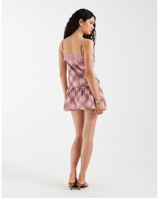 ASOS Pink Satin Dropped Waist Mini Dress With Lace Trim