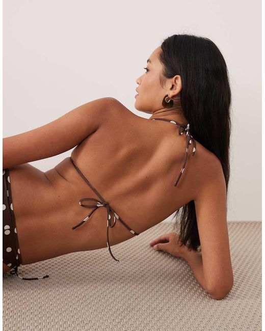 Mango Brown Polka Dot Tie Back Bikini Top