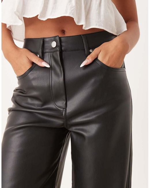 Calvin Klein Black Faux Leather Straight Trousers