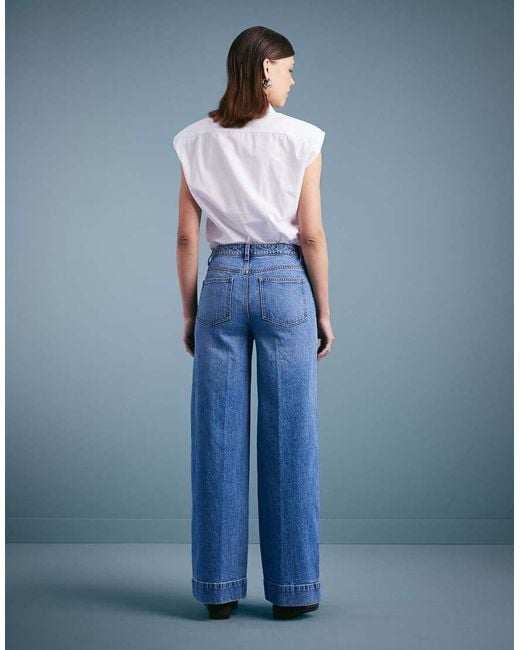 Jeans A Vita Alta Con Fondo Ampio Medio Con Tasche Sul Davanti di ASOS in Blue