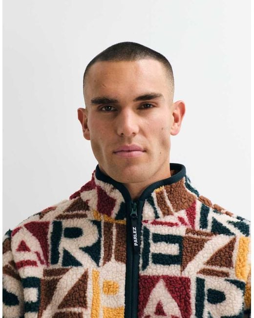 Parlez Multicolor Abstract Printed Borg Jacket for men