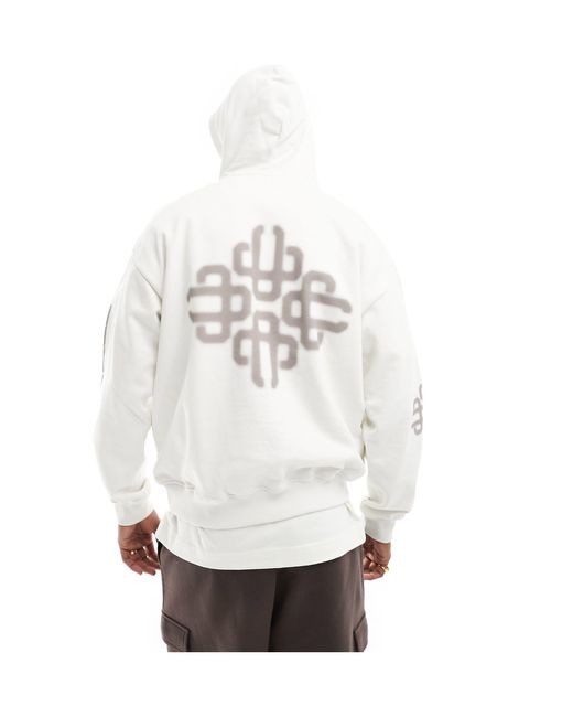 The Couture Club White Blurred Emblem Graphic Hoodie for men