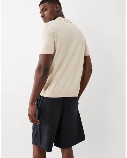SELECTED Natural Split Neck Polo Linen Blend for men