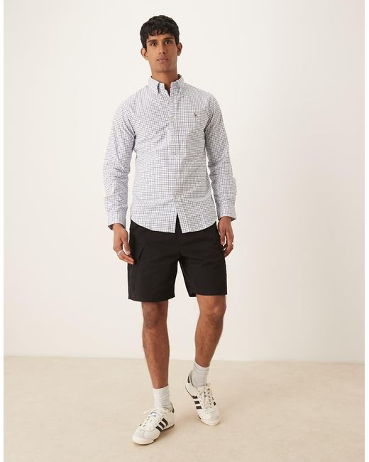 Camicia Oxford Custom Fit Bianca E Blu A Quadri Con Icona Del Logo di Polo Ralph Lauren in White da Uomo