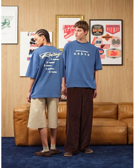 ASOS Blue Disney Racing Oversized T-Shirt With Mickey
