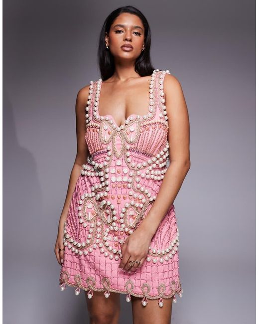 ASOS Pink Curve Embellished Beaded Mini With Bows
